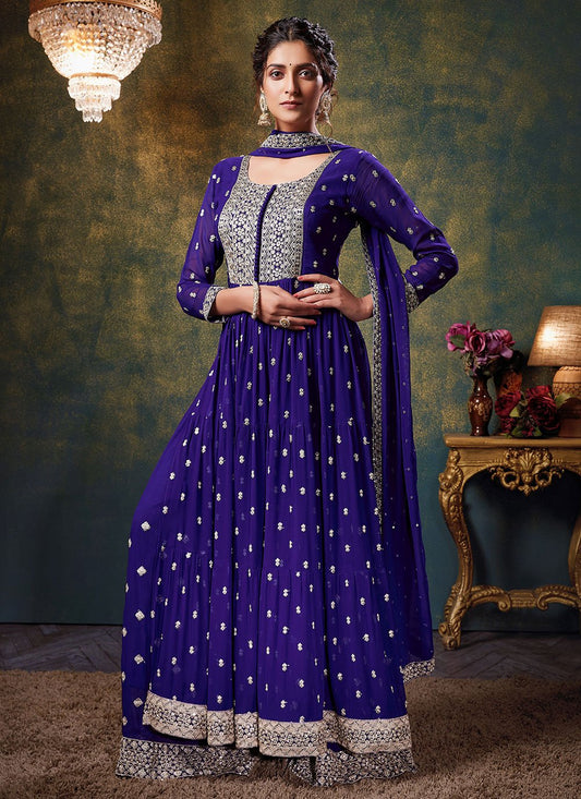 Salwar Suit Georgette Blue Embroidered Salwar Kameez