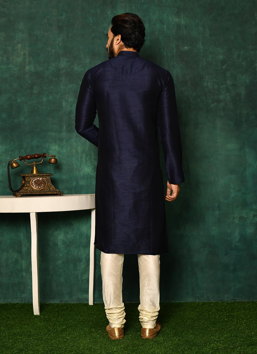 Kurta Pyjama Art Silk Blue Fancy Work Mens