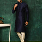 Kurta Pyjama Art Silk Blue Fancy Work Mens