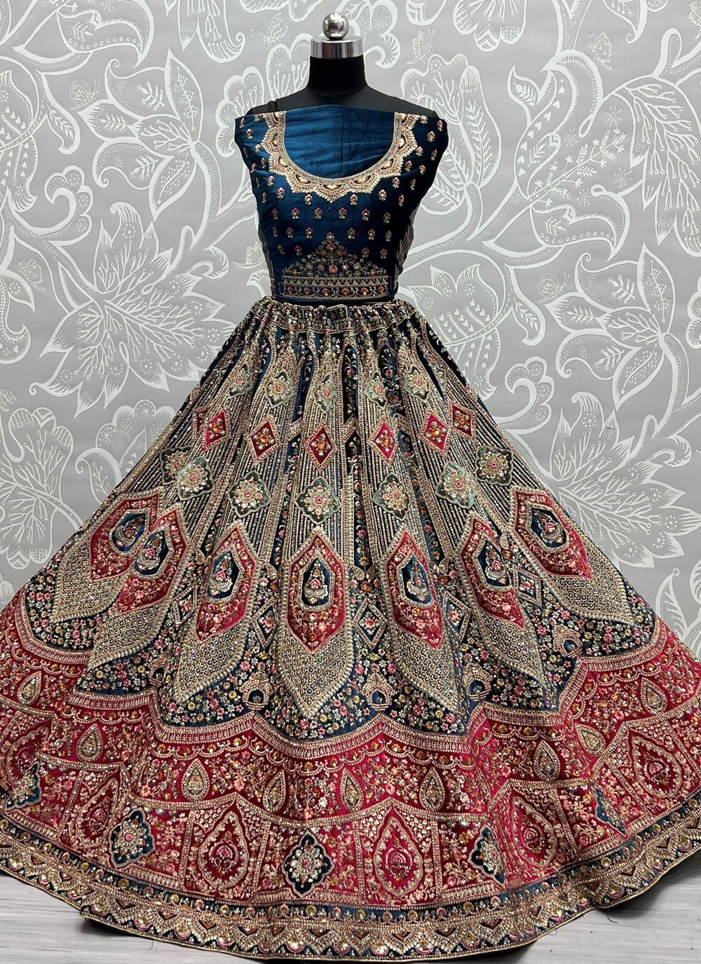 Lehenga Choli Velvet Blue Diamond Lehenga Choli