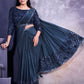 Classic Faux Crepe Blue Applique Work Saree