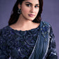 Classic Faux Crepe Blue Applique Work Saree
