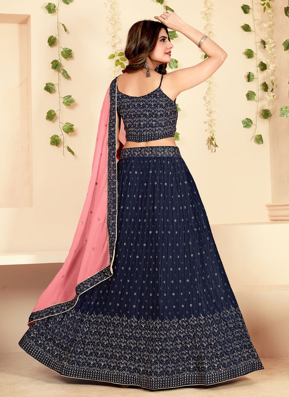 A Line Lehenga Georgette Blue Foil Print Lehenga Choli