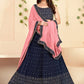 A Line Lehenga Georgette Blue Foil Print Lehenga Choli