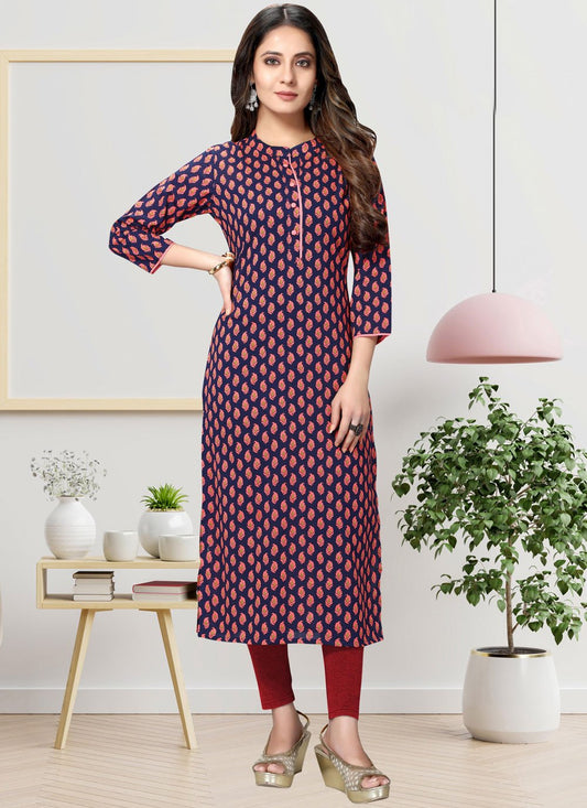 Casual Kurti Cotton Blue Print Kurtis