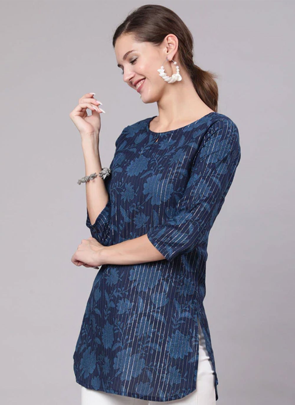 Party Wear Kurti Cotton Blue Print Kurtis