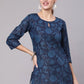 Party Wear Kurti Cotton Blue Print Kurtis