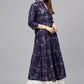 Floor Length Kurti Cotton Blue Print Kurtis