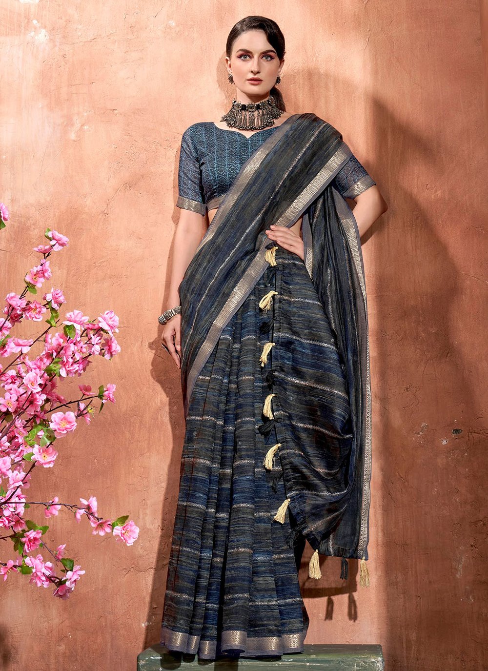 Classic Cotton Blue Print Saree