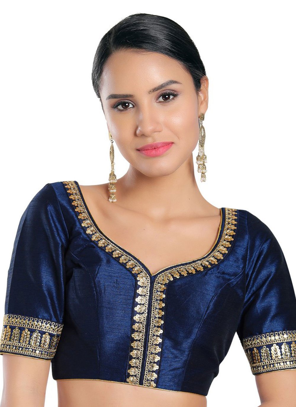 Designer Blouse Silk Blue Embroidered Blouse