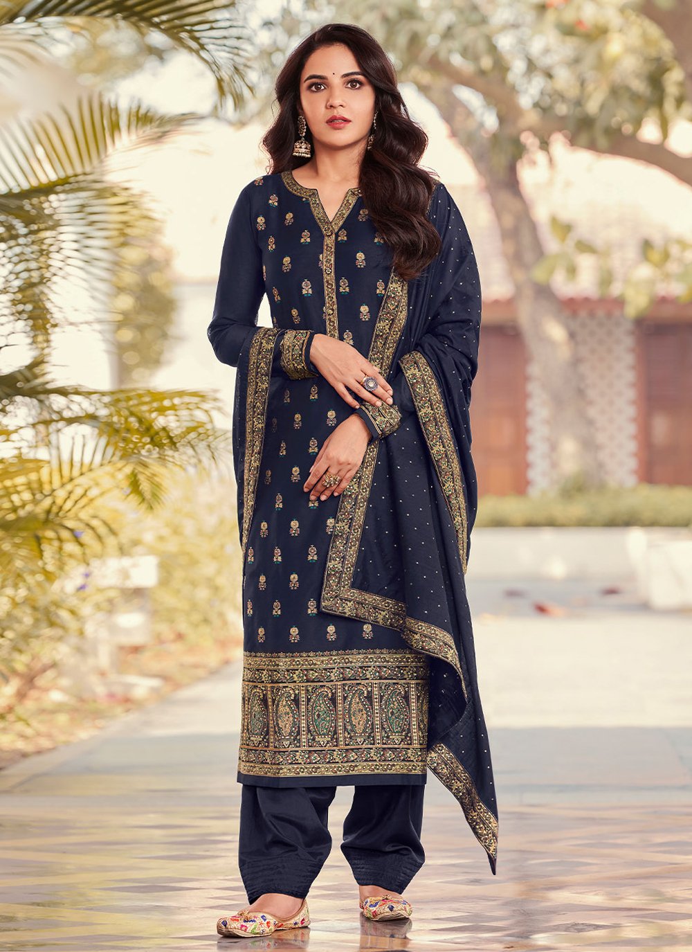 Trendy Suit Jacquard Blue Embroidered Salwar Kameez