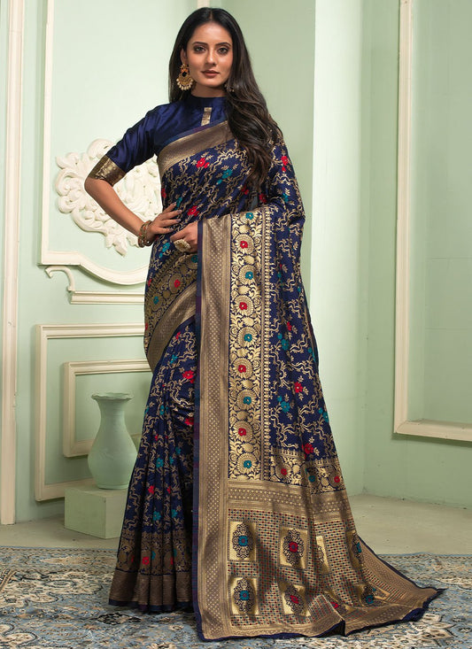 Trendy Saree Silk Blue Weaving Saree