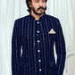 Jodhpuri Suit Velvet Blue Embroidered Mens