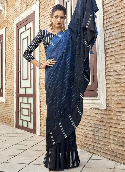 Contemporary Georgette Viscose Blue Patch Border Saree