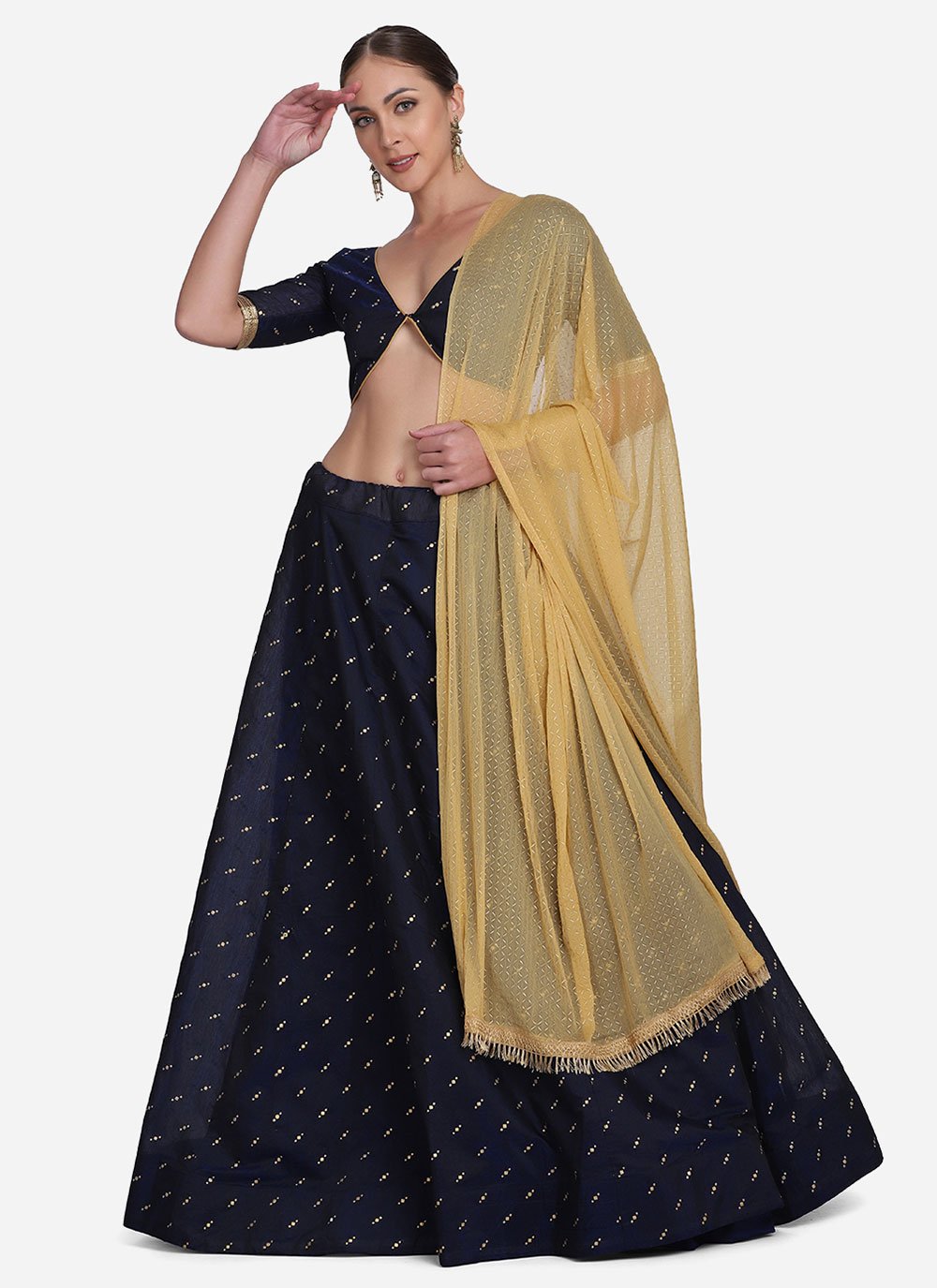 A Line Lehenga Tafeta Silk Blue Foil Print Lehenga Choli