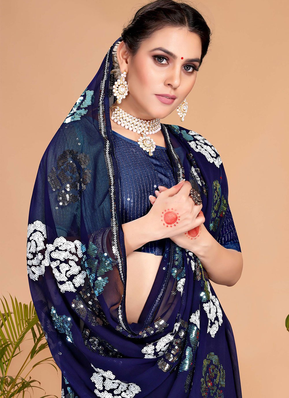 Classic Georgette Blue Embroidered Saree