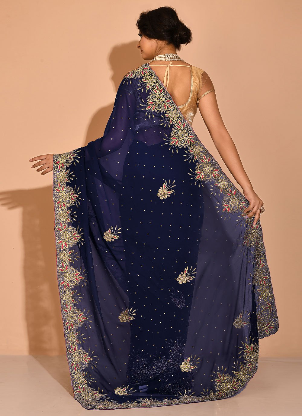 Contemporary Georgette Blue Hand Work Saree