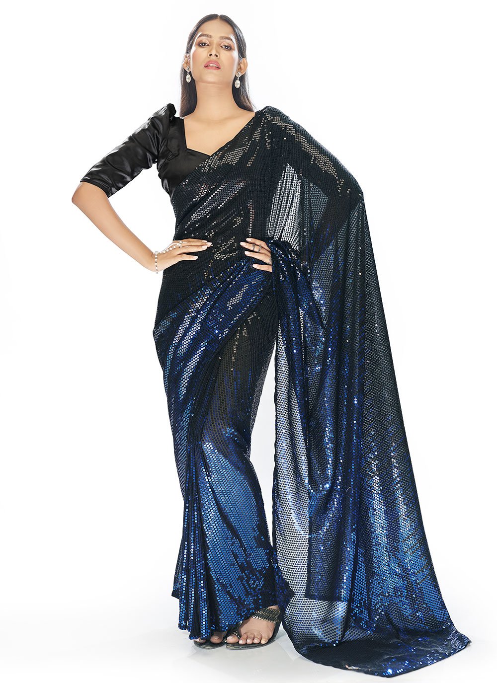 Contemporary Georgette Blue Sequins Saree