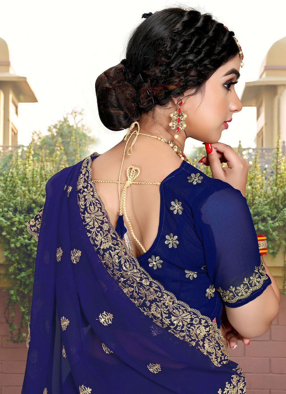 Contemporary Georgette Blue Embroidered Saree