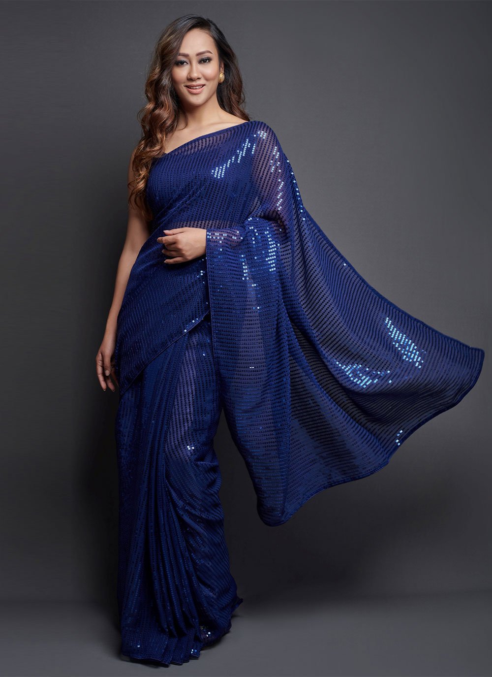 Contemporary Georgette Silk Blue Embroidered Saree