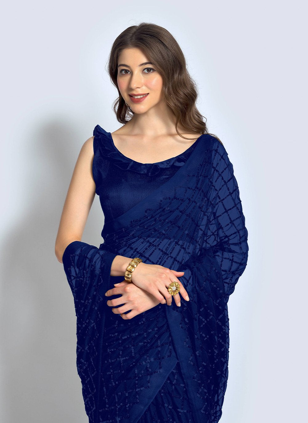 Classic Georgette Blue Sequins Saree