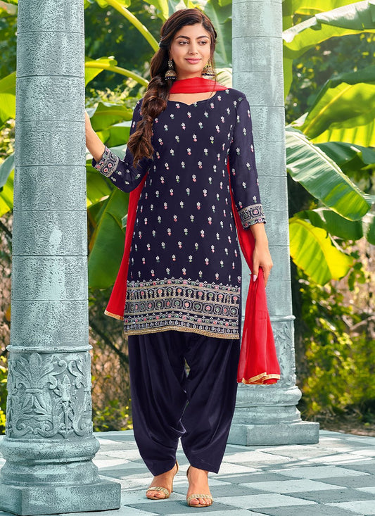 Punjabi Salwar Suit Georgette Blue Embroidered Salwar Kameez