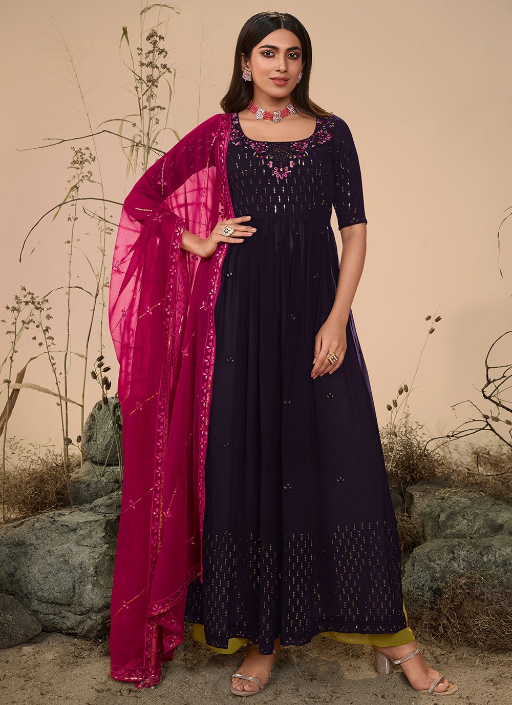 Palazzo Salwar Suit Georgette Blue Embroidered Salwar Kameez