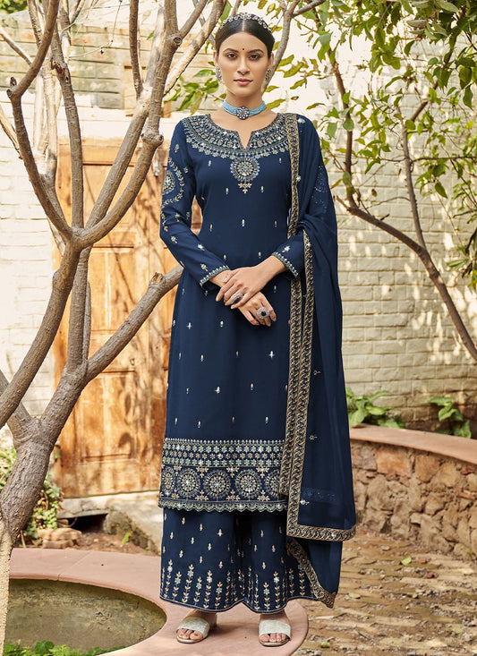 Salwar Suit Georgette Satin Blue Diamond Salwar Kameez