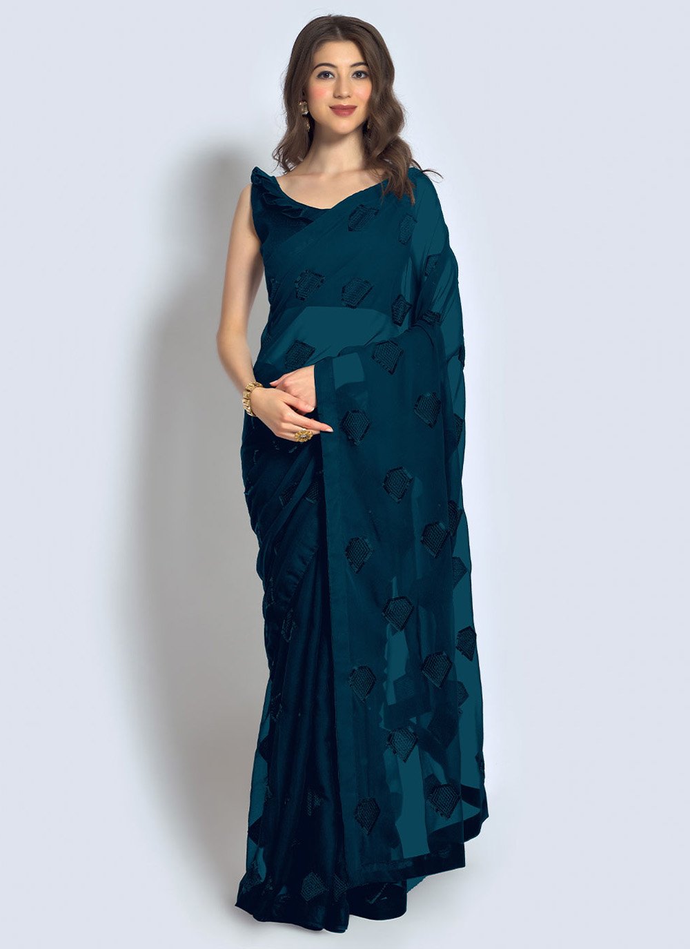 Contemporary Georgette Blue Sequins Saree