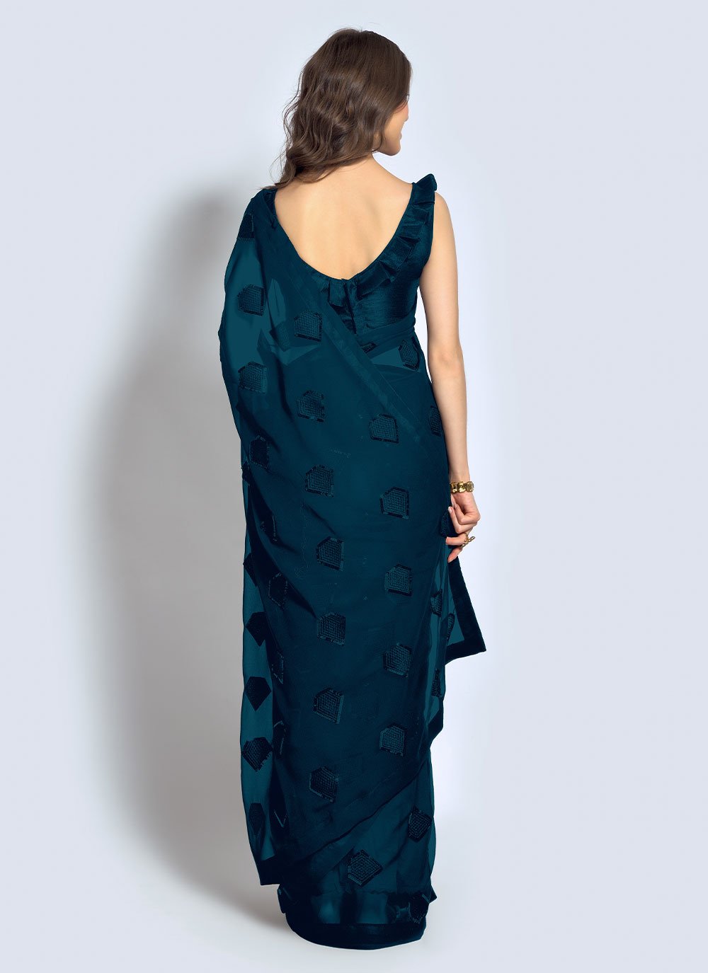 Contemporary Georgette Blue Sequins Saree