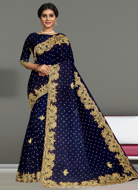 Traditional Saree Georgette Blue Embroidered Saree