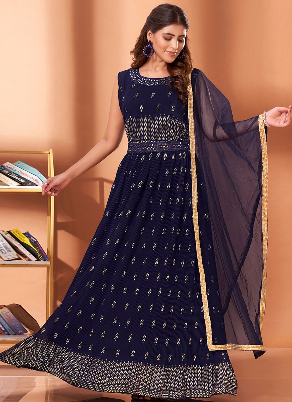 Gown Georgette Blue Mirror Gown