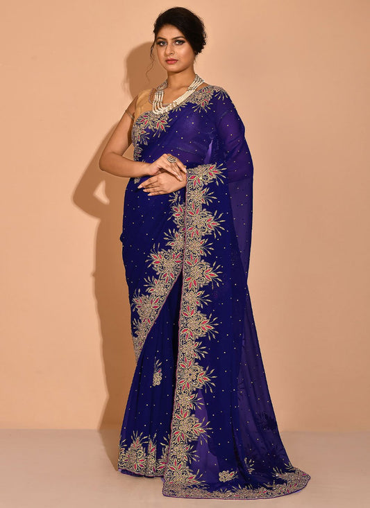 Contemporary Georgette Blue Embroidered Saree