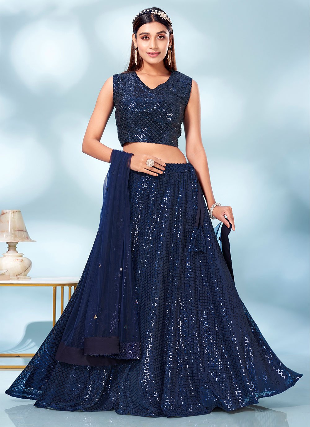 Lehenga Choli Imported Blue Embroidered Lehenga Choli