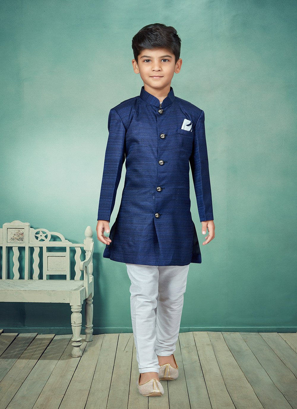 Indo Western Silk Blue Fancy Work Kids