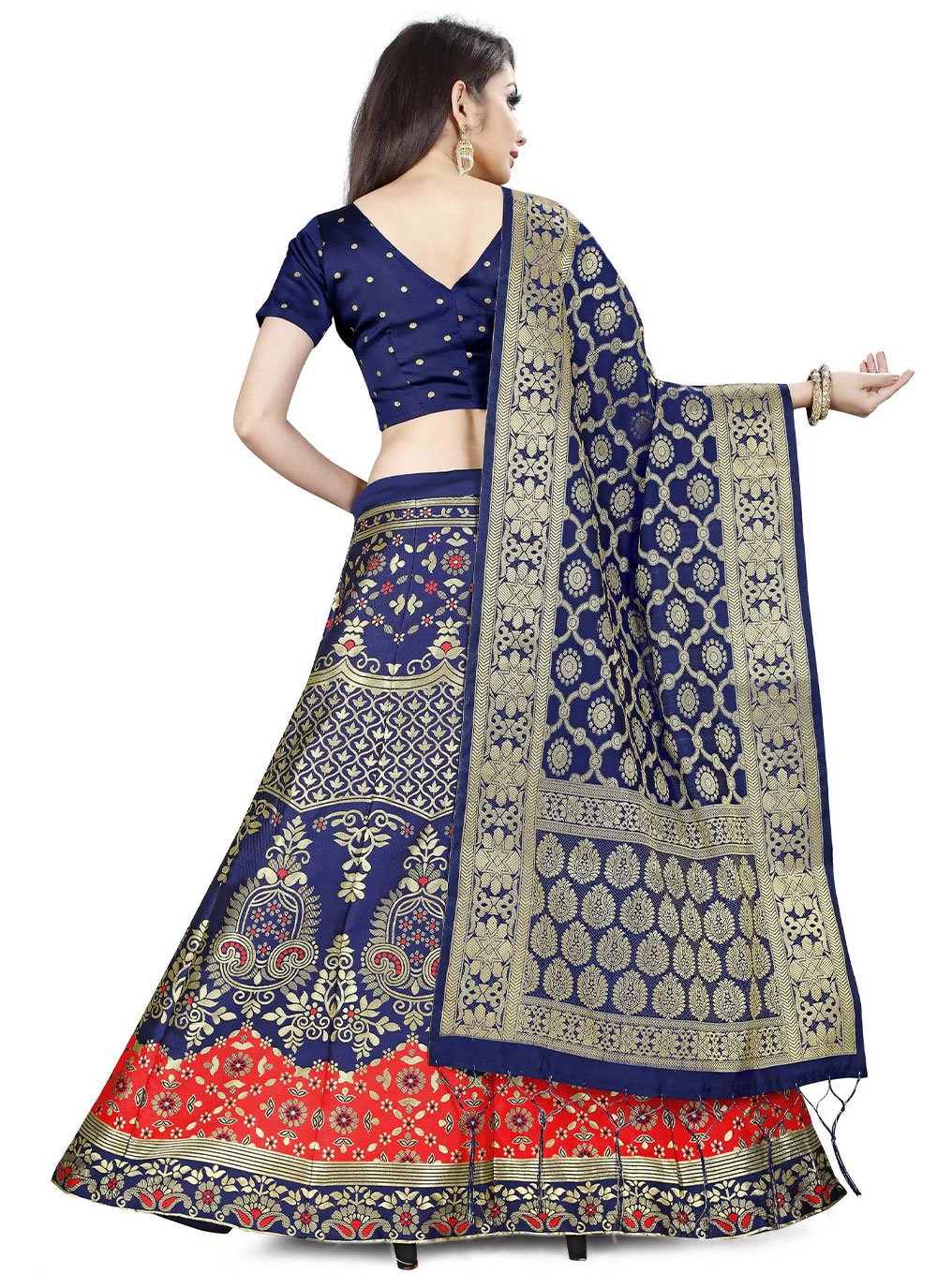 A Line Lehenga Banarasi Silk Jacquard Blue Jacquard Work Lehenga Choli