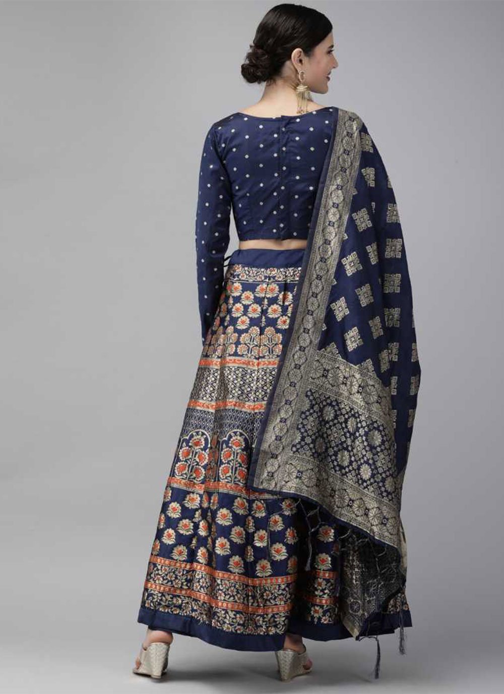A Line Lehenga Banarasi Silk Jacquard Blue Jacquard Work Lehenga Choli