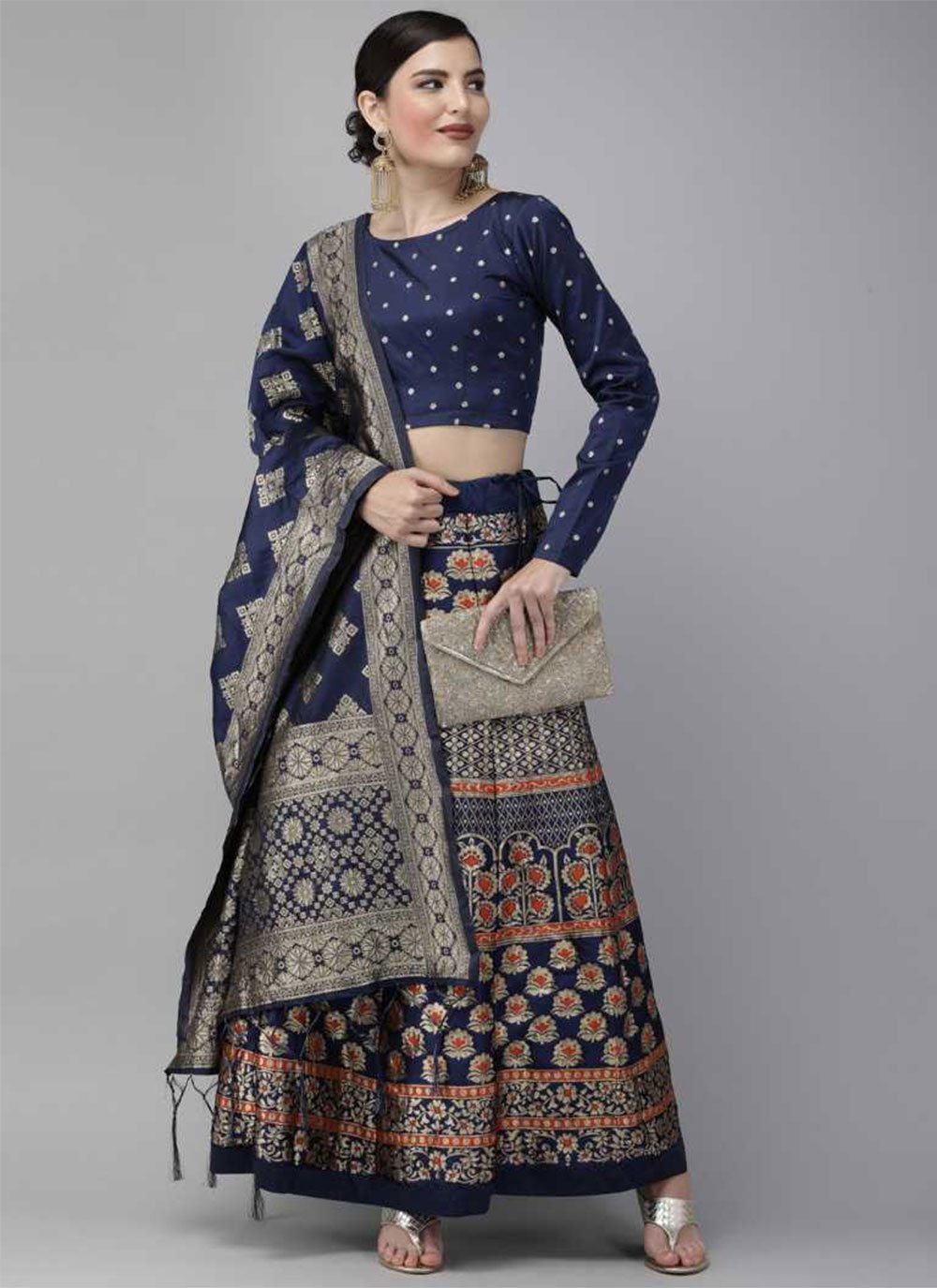 A Line Lehenga Banarasi Silk Jacquard Blue Jacquard Work Lehenga Choli