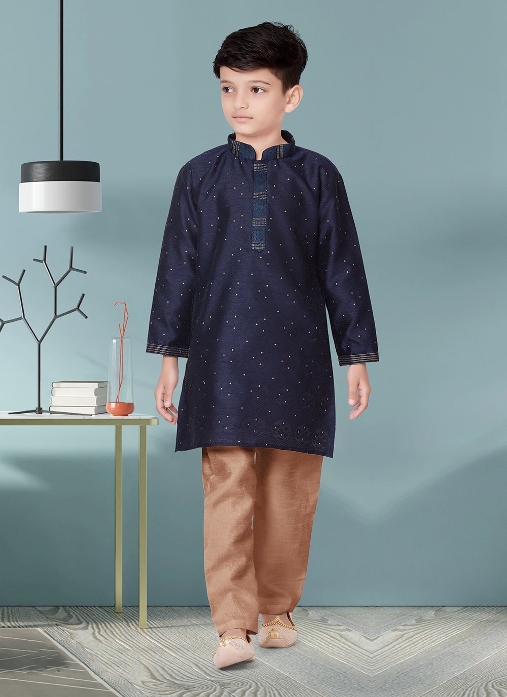 Kurta Pyjama Jacquard Blue Thread Kids