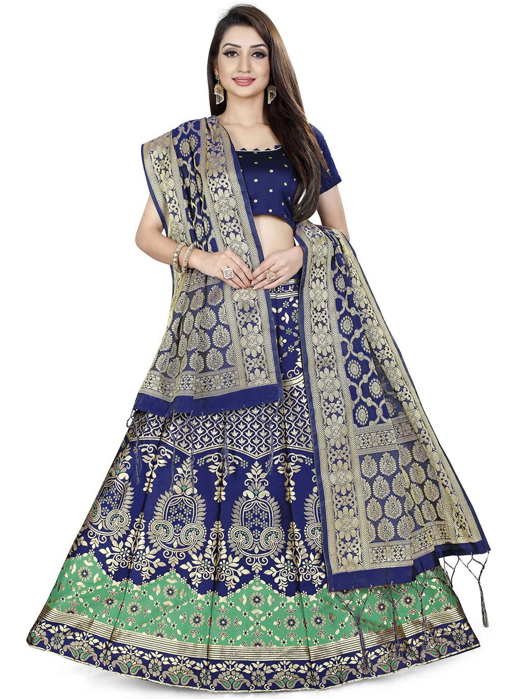 Lehenga Choli Banarasi Silk Jacquard Blue Jacquard Work Lehenga Choli