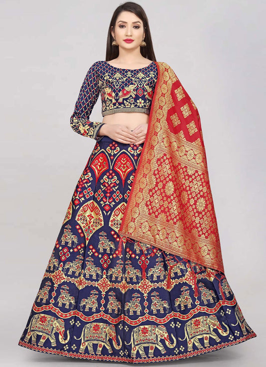 A Line Lehenga Banarasi Jacquard Silk Blue Jacquard Work Lehenga Choli