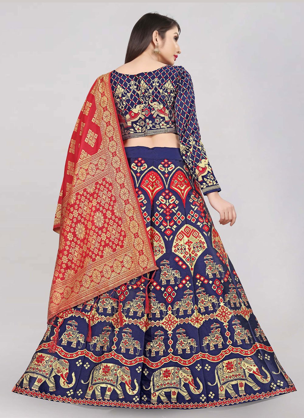 A Line Lehenga Banarasi Jacquard Silk Blue Jacquard Work Lehenga Choli