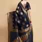 Contemporary Linen Blue Jacquard Work Saree
