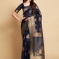 Contemporary Linen Blue Jacquard Work Saree