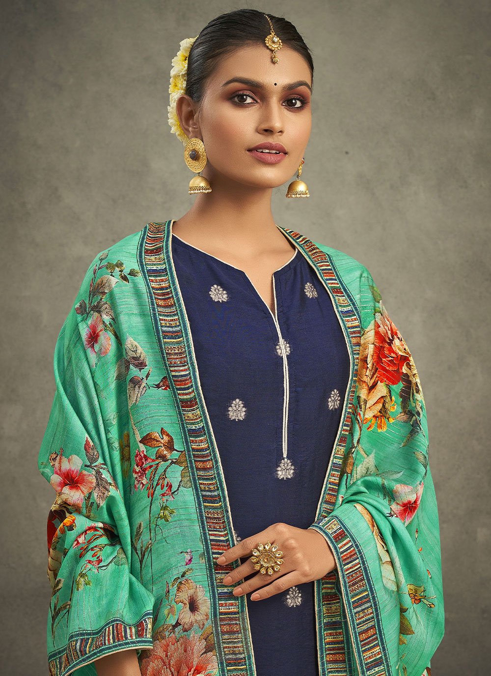 Palazzo Salwar Suit Silk Blue Jacquard Work Salwar Kameez