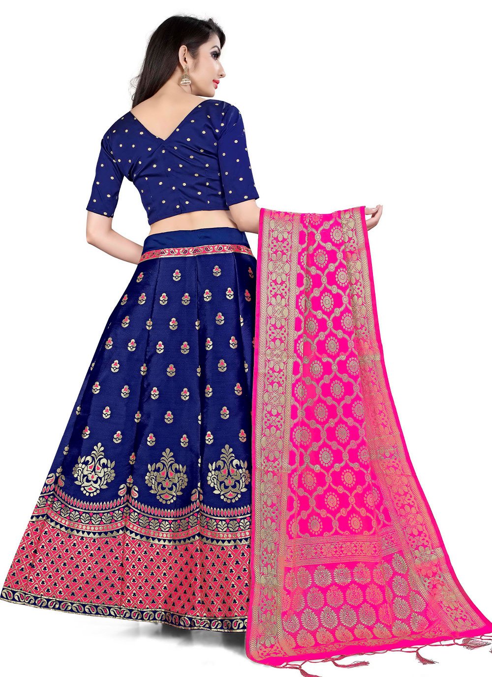 Lehenga Choli Banarasi Silk Blue Jacquard Work Lehenga Choli