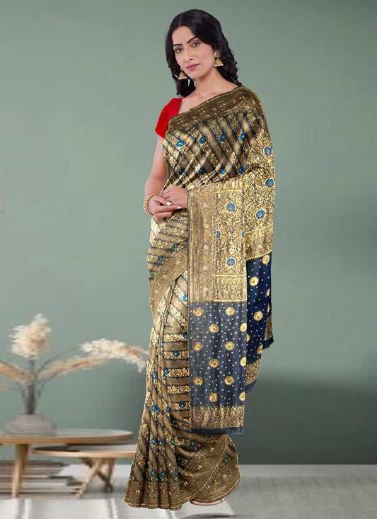 Classic Kanchipuram Silk Blue Hand Work Saree