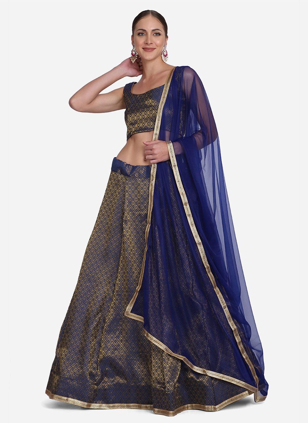 Lehenga Choli Jacquard Blue Woven Lehenga Choli