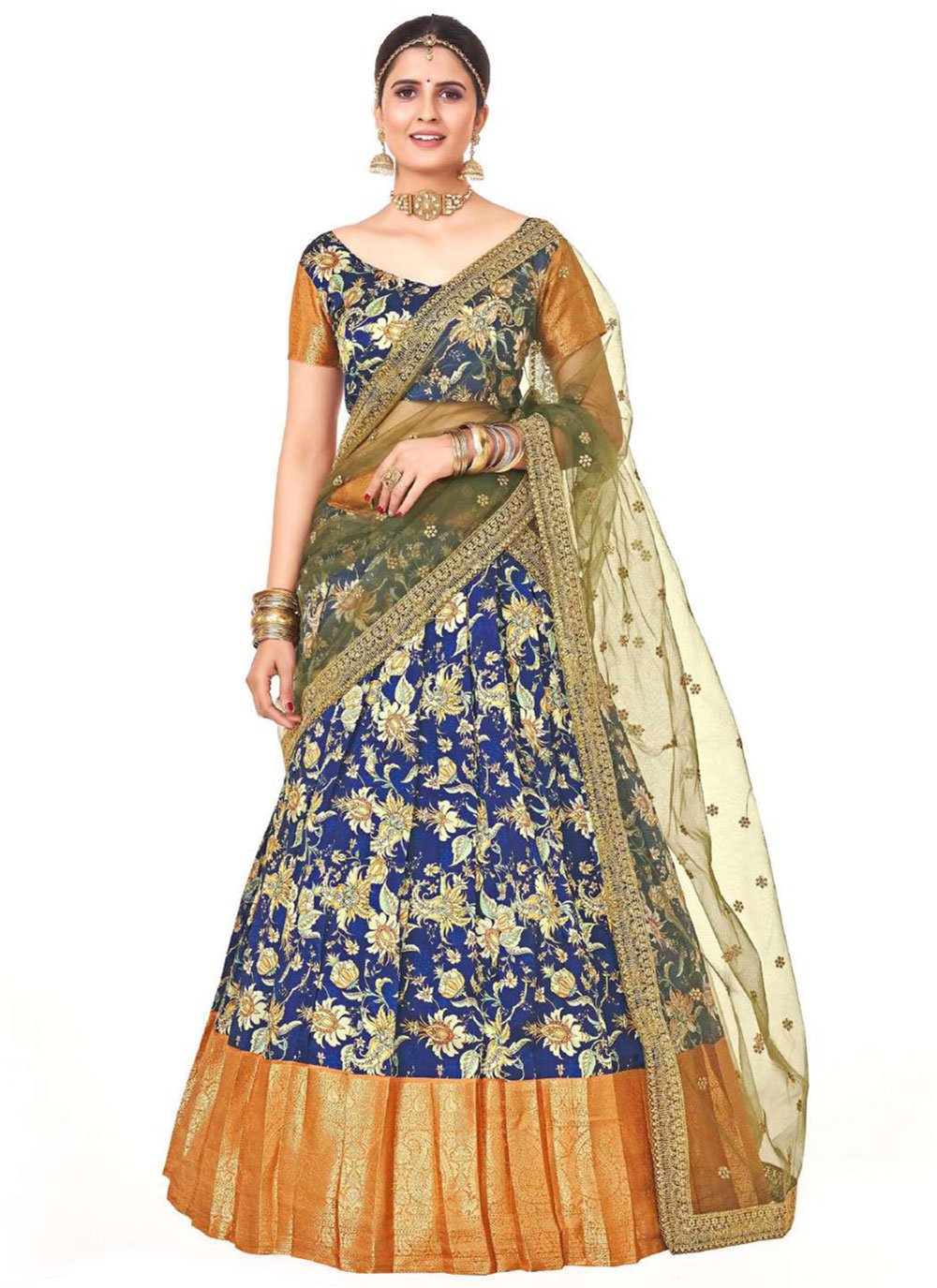 Lehenga Choli Silk Blue Digital Print Lehenga Choli