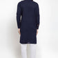 Kurta Pyjama Blended Cotton Blue Plain Mens